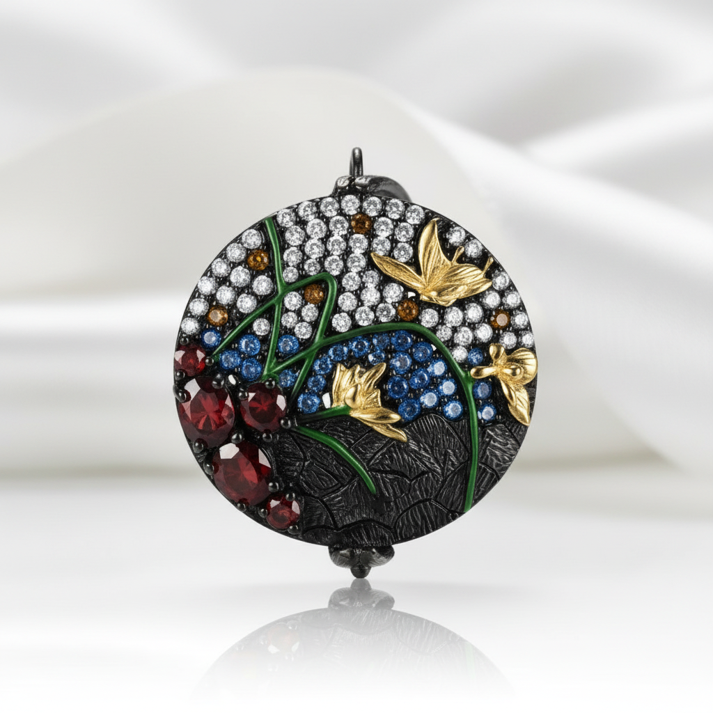 Unique Rotatable Butterfly Handmade Pendant Necklace-Black Diamonds New York