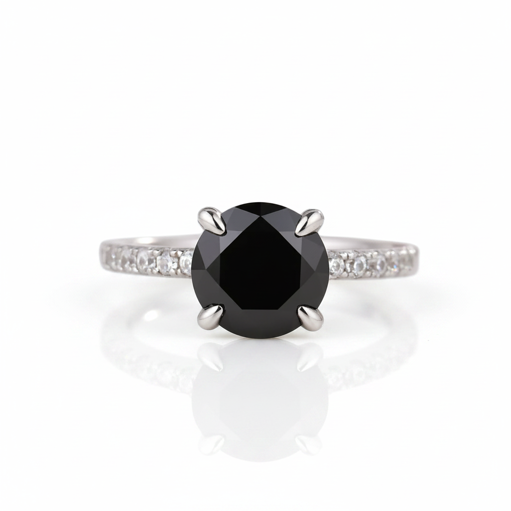 Unique Round Cut Black Diamond Option Engagement Ring-Black Diamonds New York