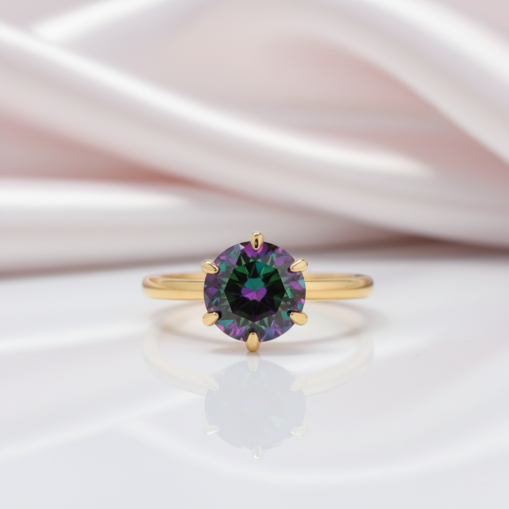 Unique Yellow Gold Round Cut Alexandrite Engagement Ring-Black Diamonds New York