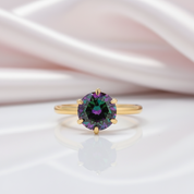 Unique Yellow Gold Round Cut Alexandrite Engagement Ring-Black Diamonds New York