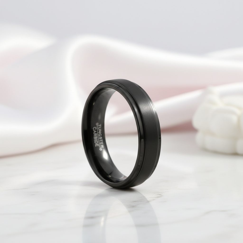 Unisex 6mm Black Tungsten Carbide Wedding Band-Black Diamonds New York
