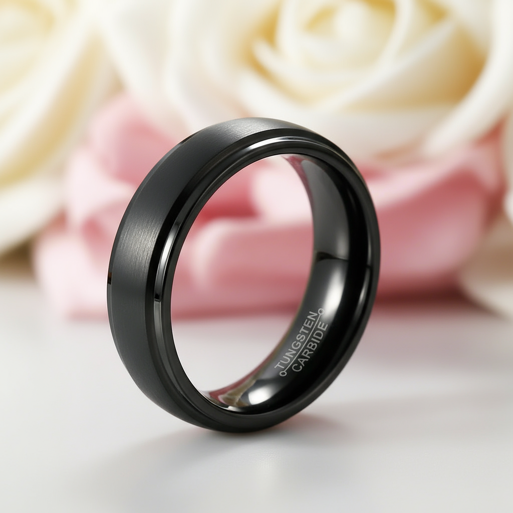 Unisex 6mm Black Tungsten Carbide Wedding Band-Black Diamonds New York