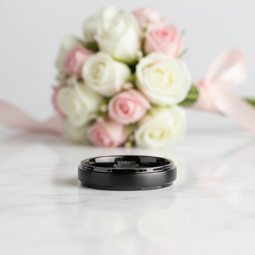 Unisex 6mm Black Tungsten Carbide Wedding Band-Black Diamonds New York