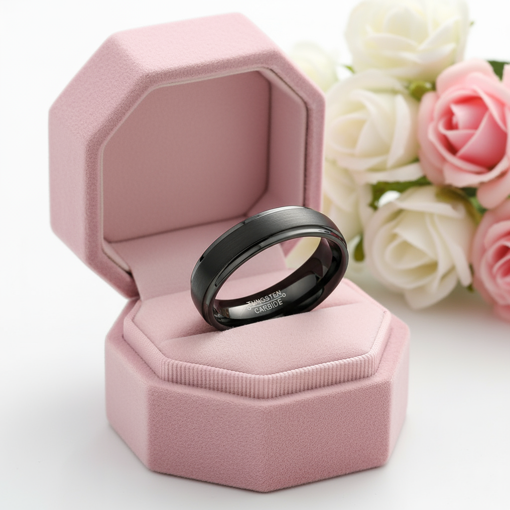 Unisex 6mm Black Tungsten Carbide Wedding Band-Black Diamonds New York