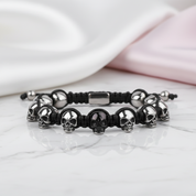 Unisex Skull Beads Gothic Bracelet with Braided Wrap-Black Diamonds New York