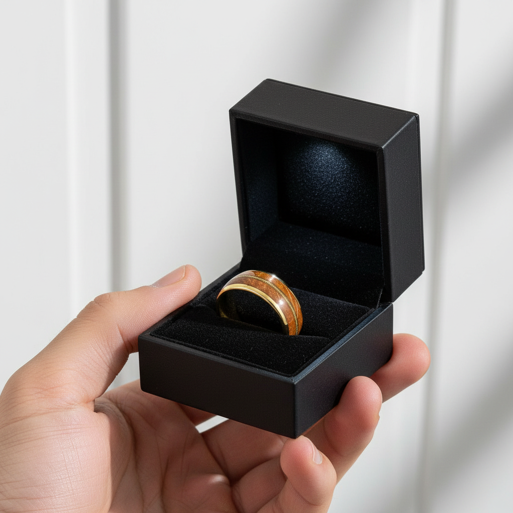 Unisex Tungsten Wedding Band with Oak Wood Whisky Barrel Inlay-Black Diamonds New York