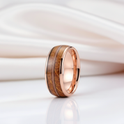 Unisex Tungsten Wedding Band with Oak Wood Whisky Barrel Inlay-Black Diamonds New York