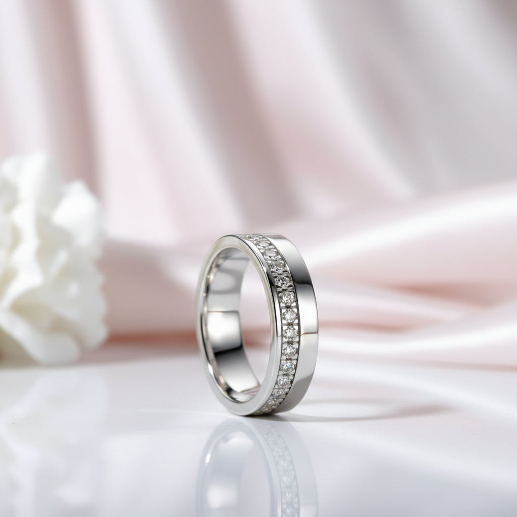 Unisex Wedding Band with Round Diamond Option Inlay-Black Diamonds New York