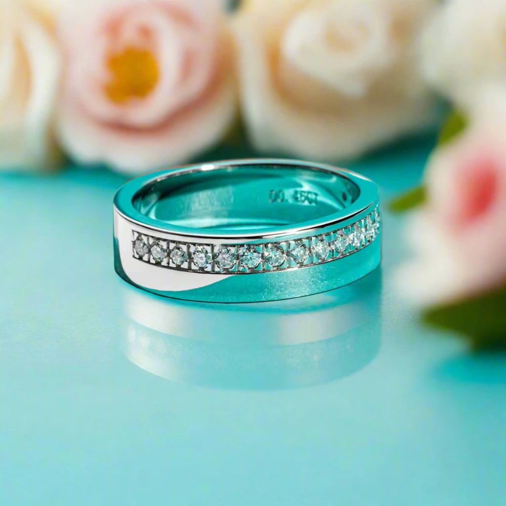 Unisex Wedding Band with Round Diamond Inlay-Black Diamonds New York