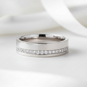 Unisex Wedding Band with Round Diamond Option Inlay-Black Diamonds New York