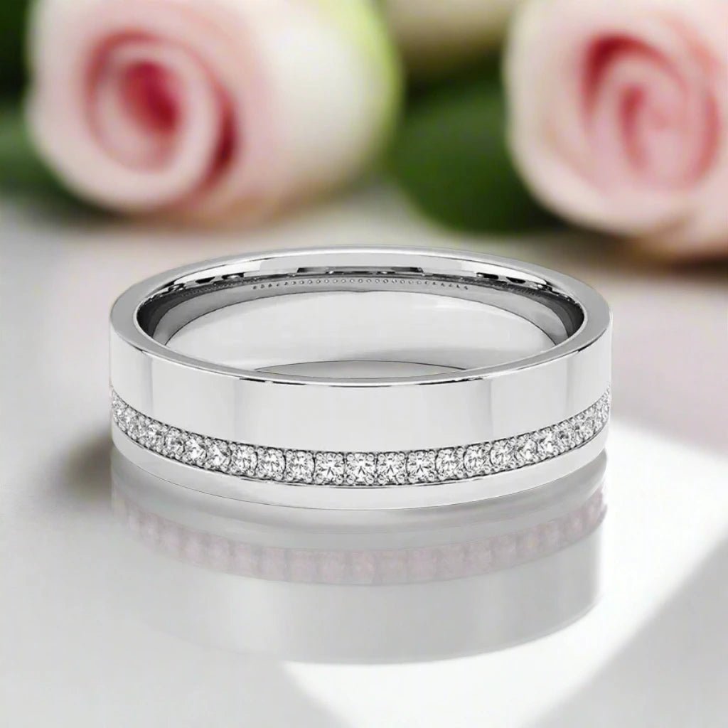 Unisex Wedding Band with Round Diamond Inlay-Black Diamonds New York