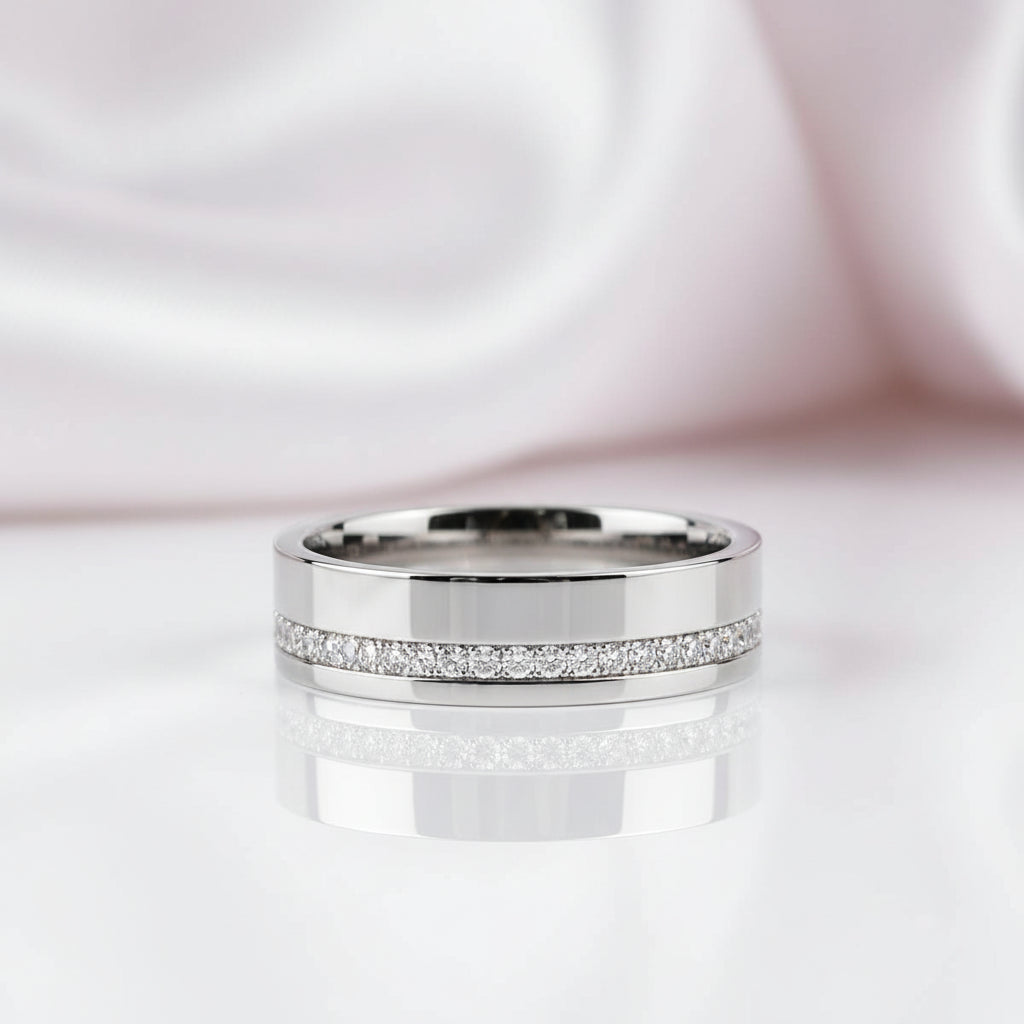 Unisex Wedding Band with Round Diamond Option Inlay-Black Diamonds New York