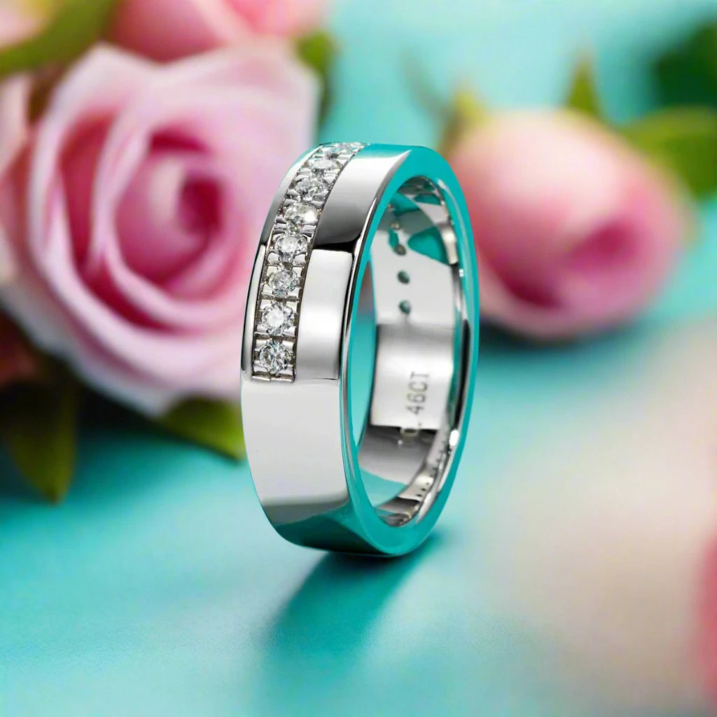 Unisex Wedding Band with Round Diamond Inlay-Black Diamonds New York