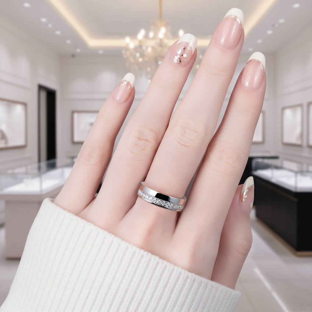 Unisex Wedding Band with Round Diamond Option Inlay-Black Diamonds New York