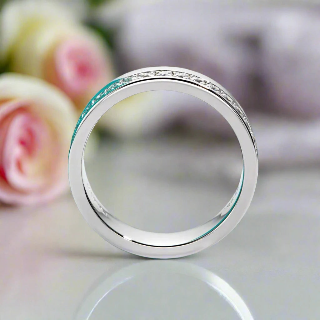 Unisex Wedding Band with Round Diamond Inlay-Black Diamonds New York