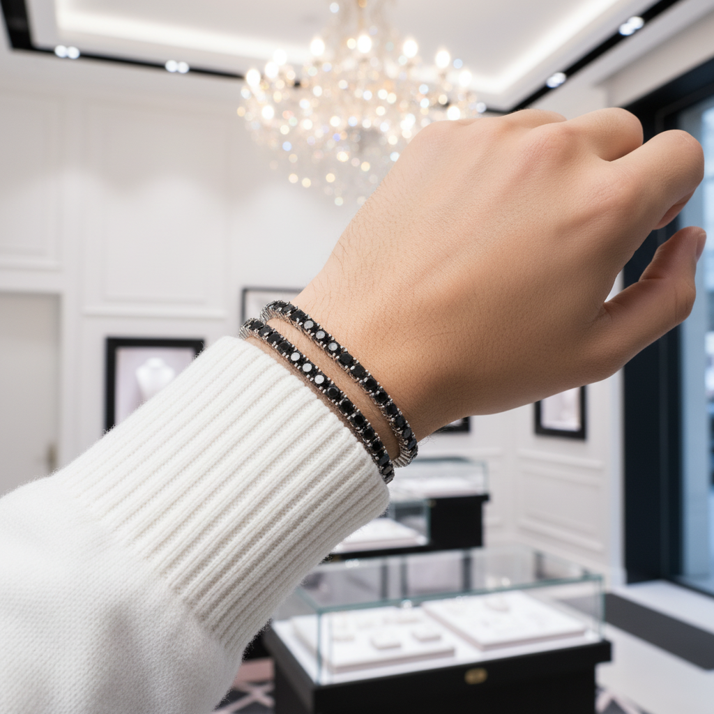 Round Black Full Diamond Tennis Bracelet-Black Diamonds New York