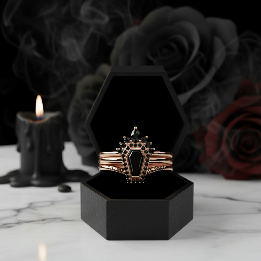 Until Death Rings- Limited Coffin Shape Diamond Wedding Rings-Black Diamonds New York