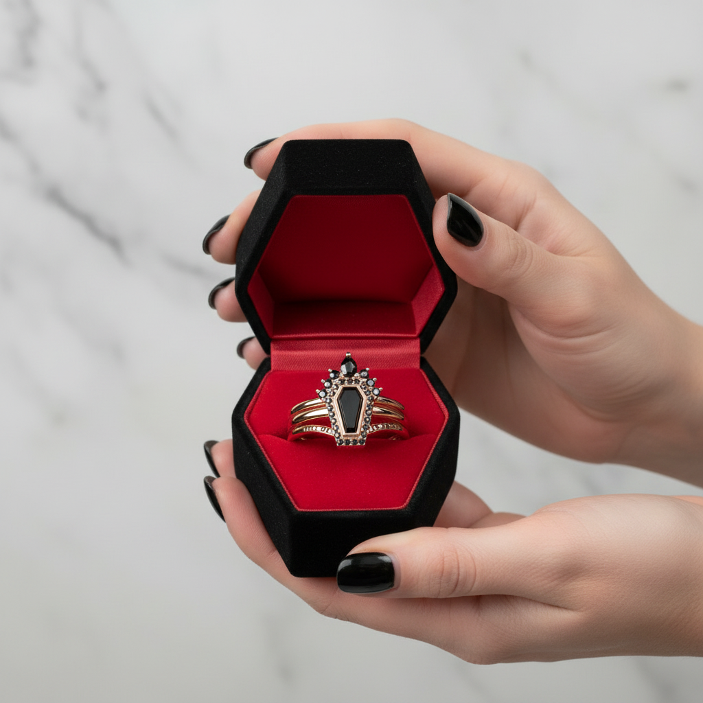 Until Death Rings- Limited Coffin Shape Diamond Wedding Rings-Black Diamonds New York