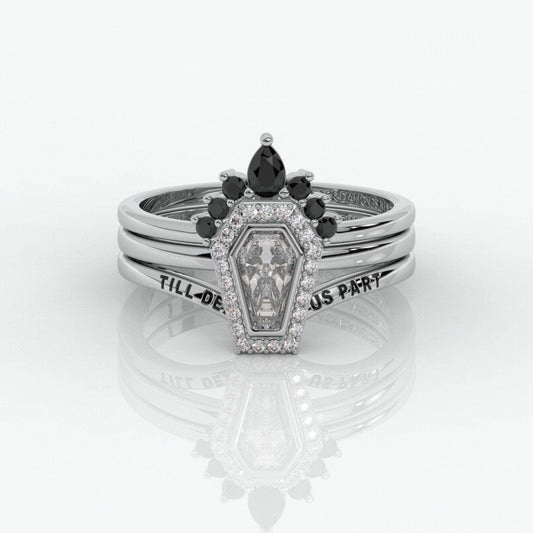 Flash Sale- Until Death Rings- Limited Coffin Shape Moissanite Wedding Rings-Black Diamonds New York