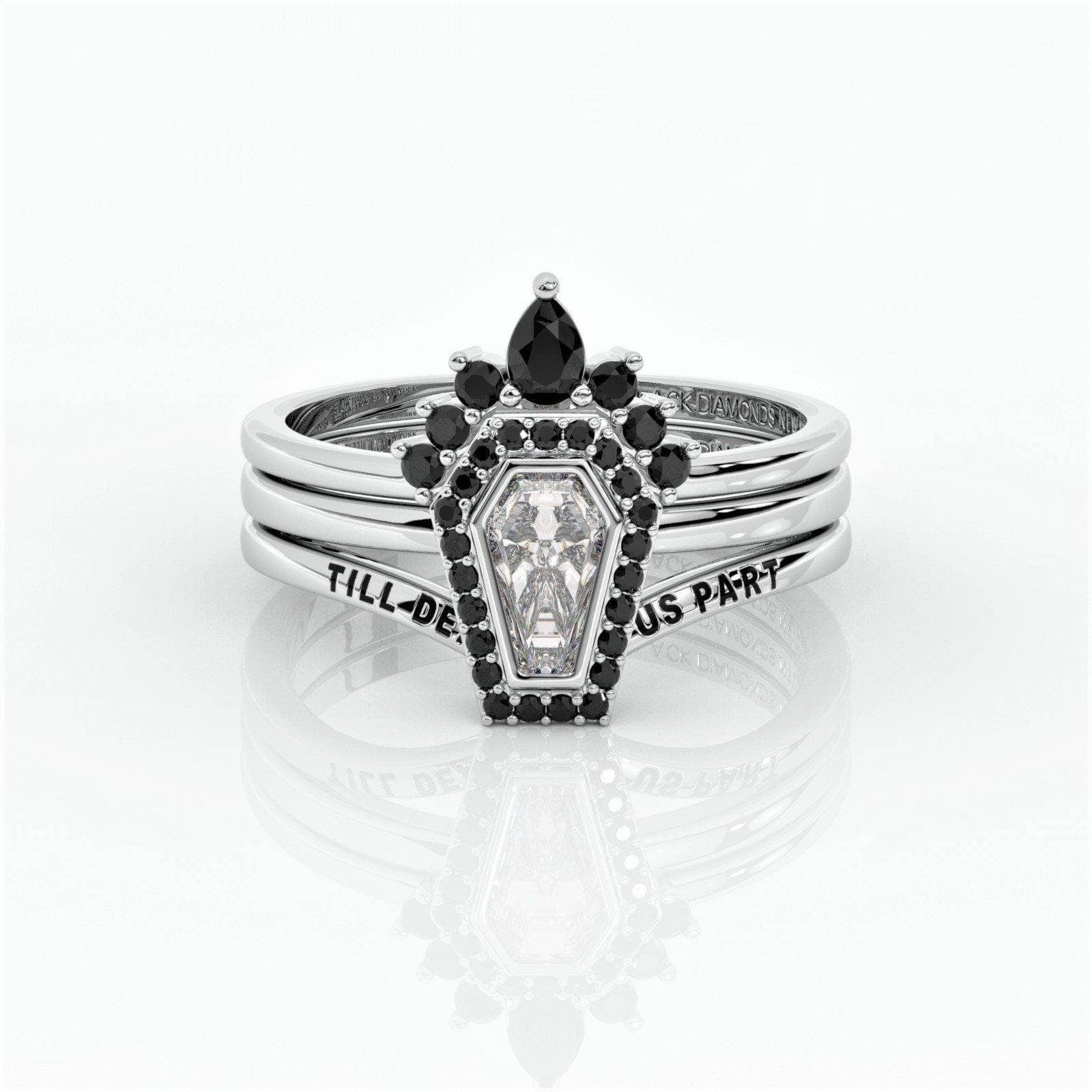 Flash Sale- Until Death Rings- Limited Coffin Shape Moissanite Wedding Rings-Black Diamonds New York