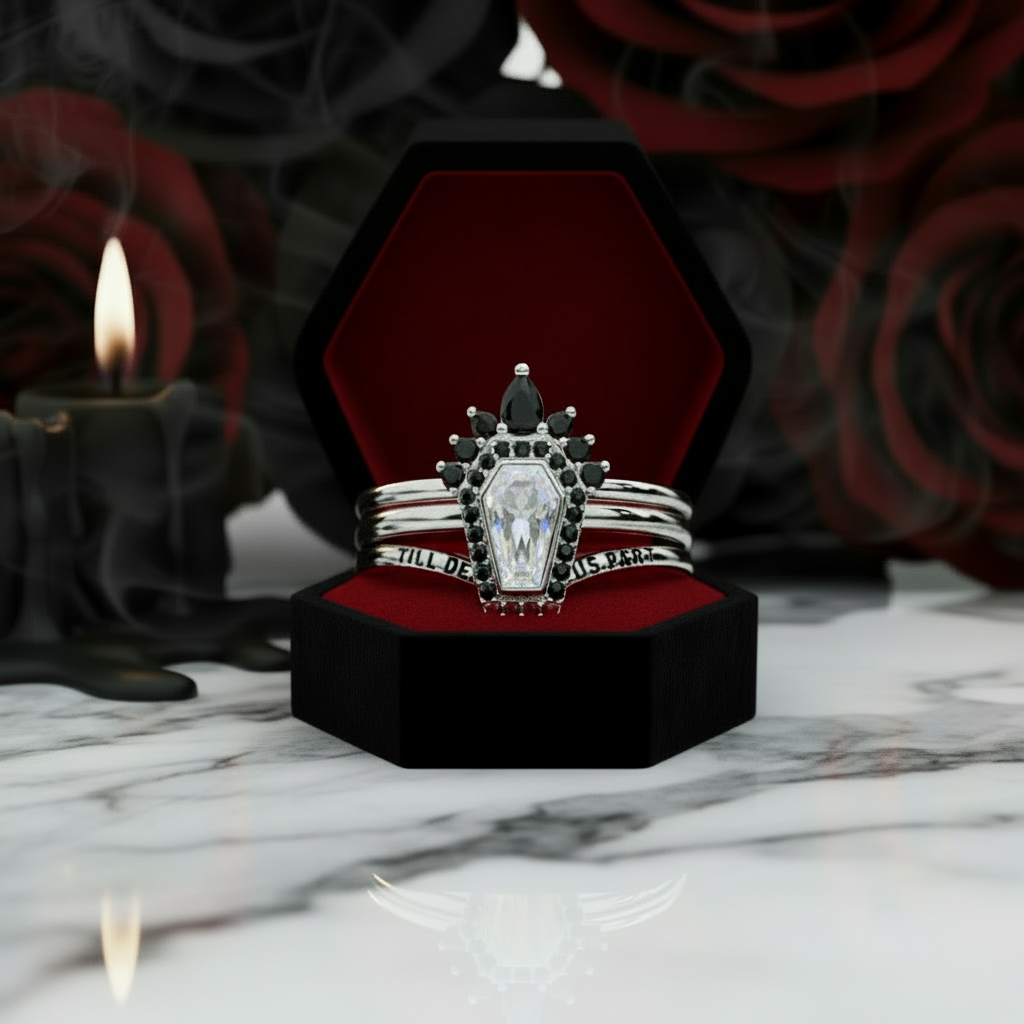 Until Death Rings- Limited Coffin Shape Diamond Wedding Rings-Black Diamonds New York
