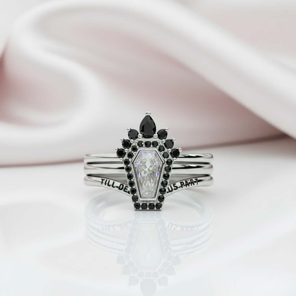 Until Death Rings- Limited Coffin Shape Diamond Wedding Rings-Black Diamonds New York