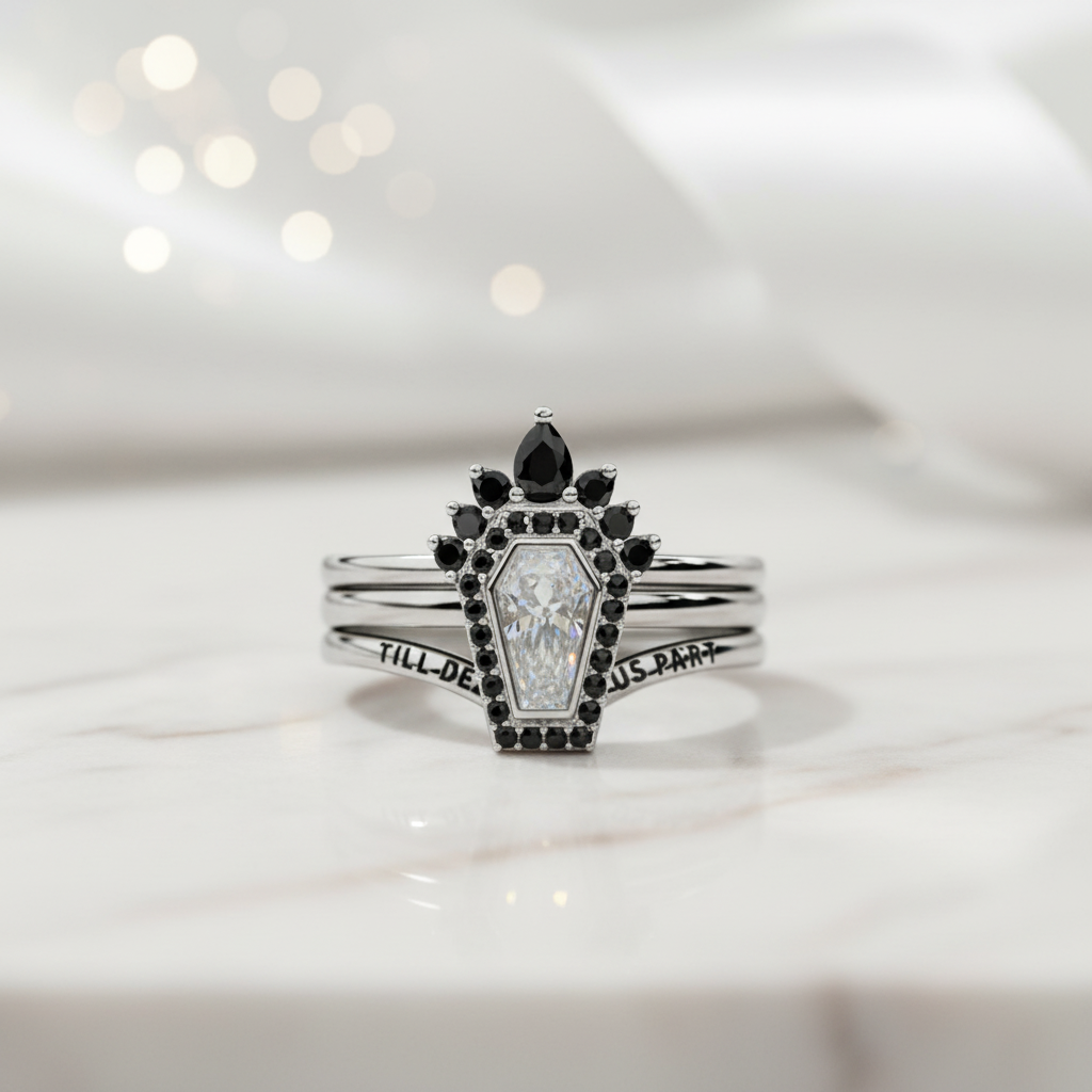 Until Death Rings- Limited Coffin Shape Diamond Wedding Rings-Black Diamonds New York