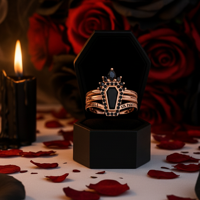 Until Death Rings- Limited Coffin Shape Diamond Wedding Rings-Black Diamonds New York