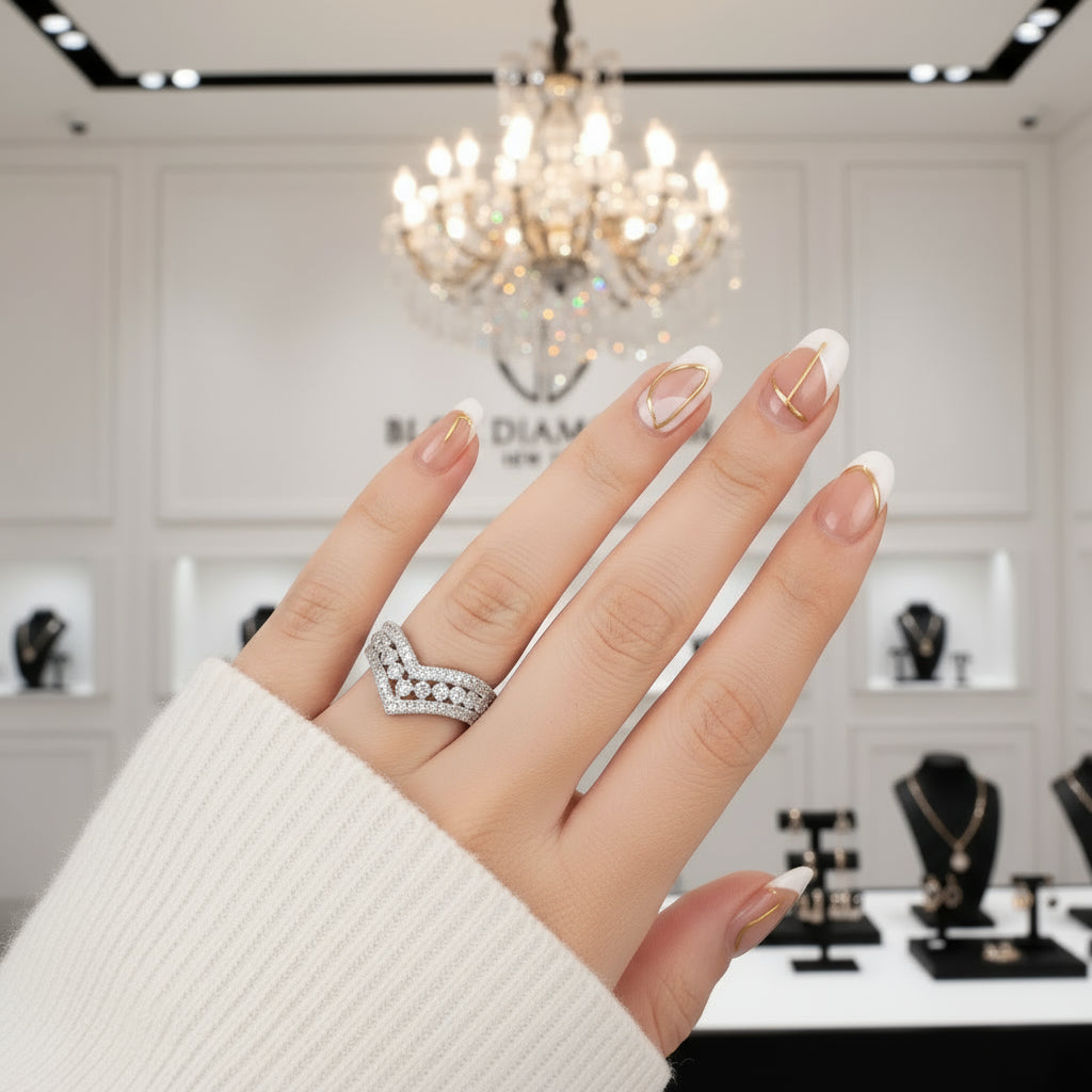 V Shape 3 layered Diamond Band-Black Diamonds New York