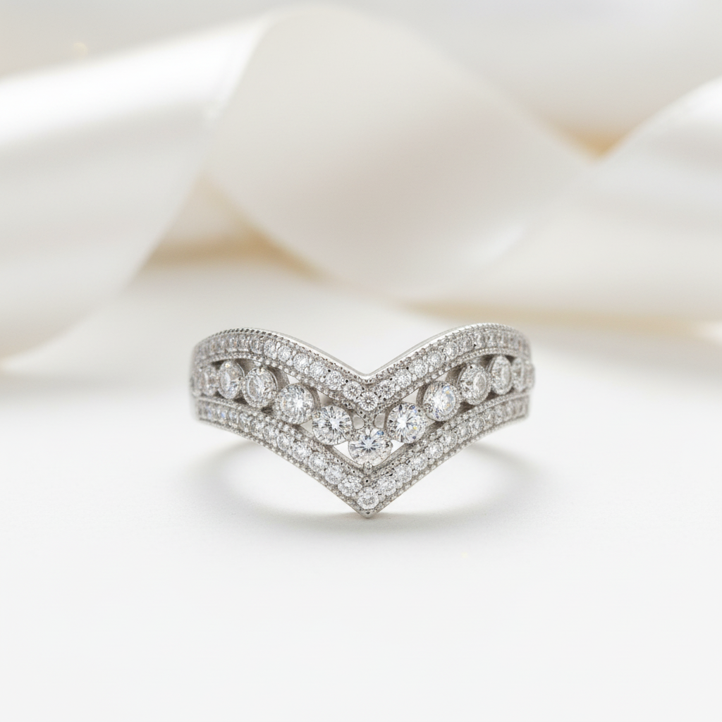 V Shape 3 layered Diamond Option Band-Black Diamonds New York
