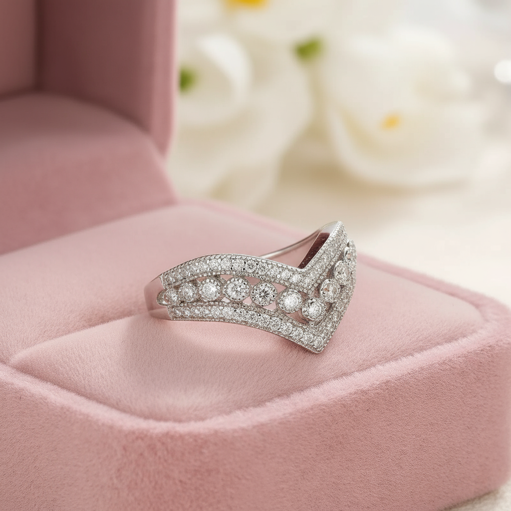 V Shape 3 layered Diamond Band-Black Diamonds New York