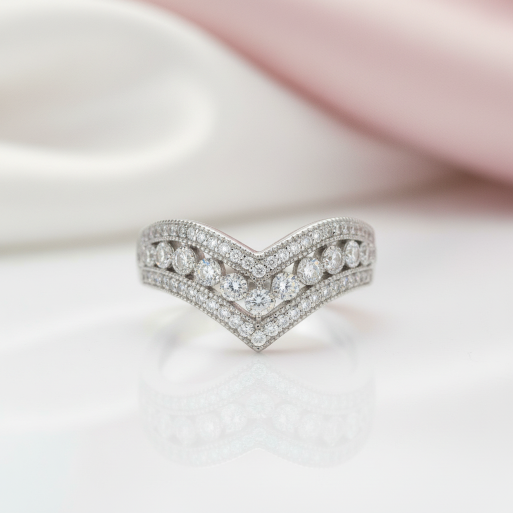 V Shape 3 layered Diamond Band-Black Diamonds New York