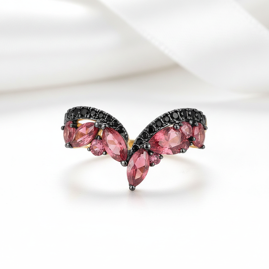 V-Shaped Cluster Garnet Nano Spinel Ring-Black Diamonds New York