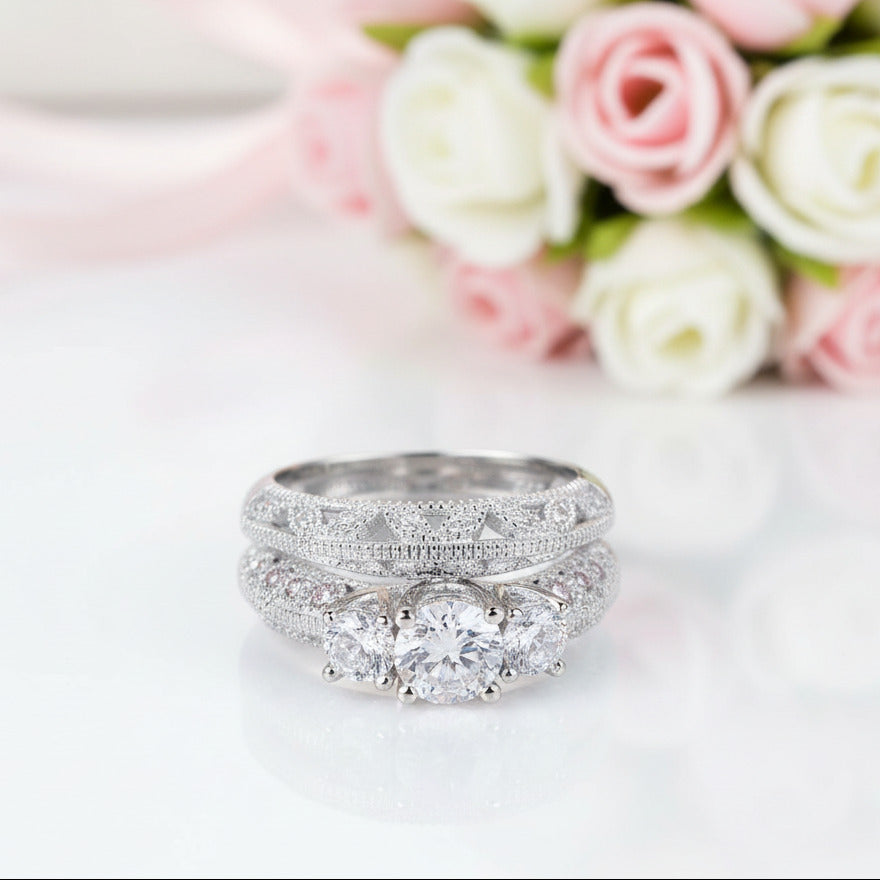 1.5 Ct Diamond Option Art Deco Wedding Ring Set-Black Diamonds New York