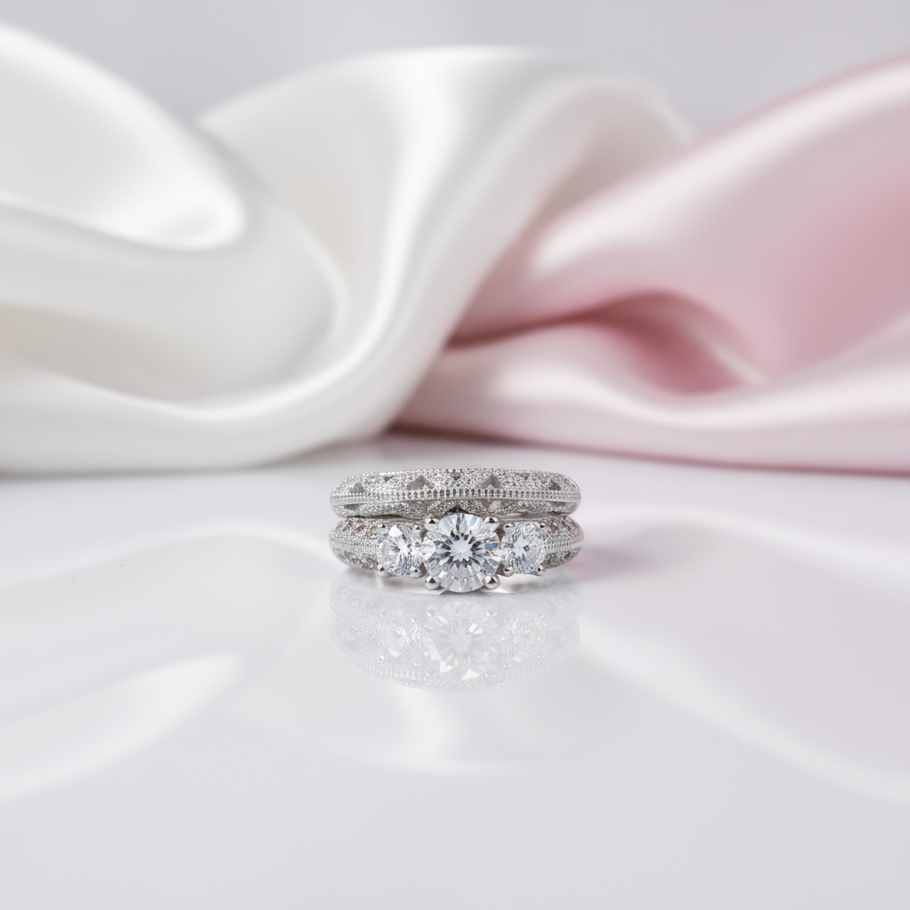 1.5 Ct Diamond Art Deco Wedding Ring Set-Black Diamonds New York