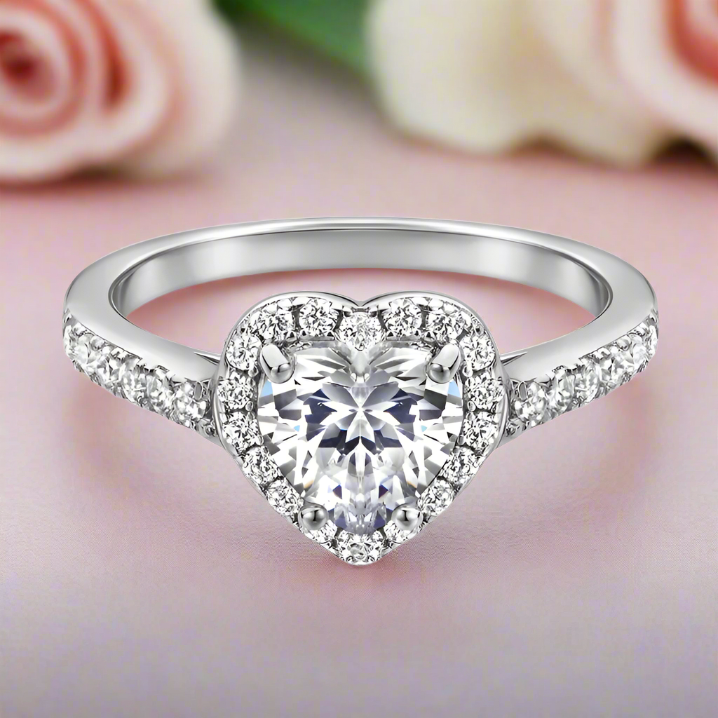 Vintage 1.0 Ct Heart Cut Diamond Halo Engagement Ring Set-Black Diamonds New York