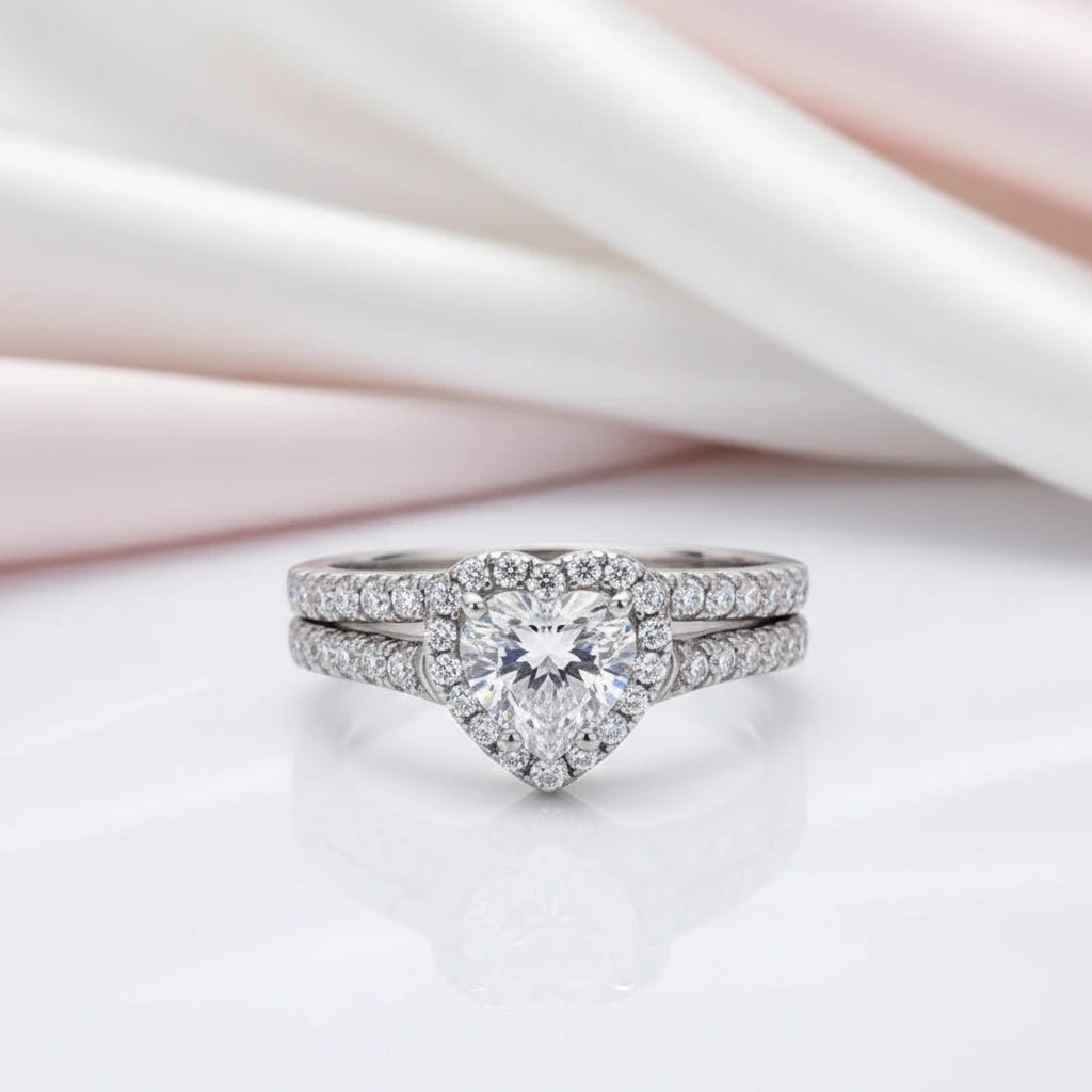 Vintage 1.0 Ct Heart Cut Diamond Option Halo Engagement Ring Set-Black Diamonds New York