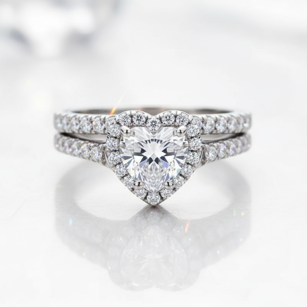 Vintage 1.0 Ct Heart Cut Diamond Option Halo Engagement Ring Set-Black Diamonds New York