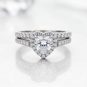 Vintage 1.0 Ct Heart Cut Diamond Option Halo Engagement Ring Set-Black Diamonds New York
