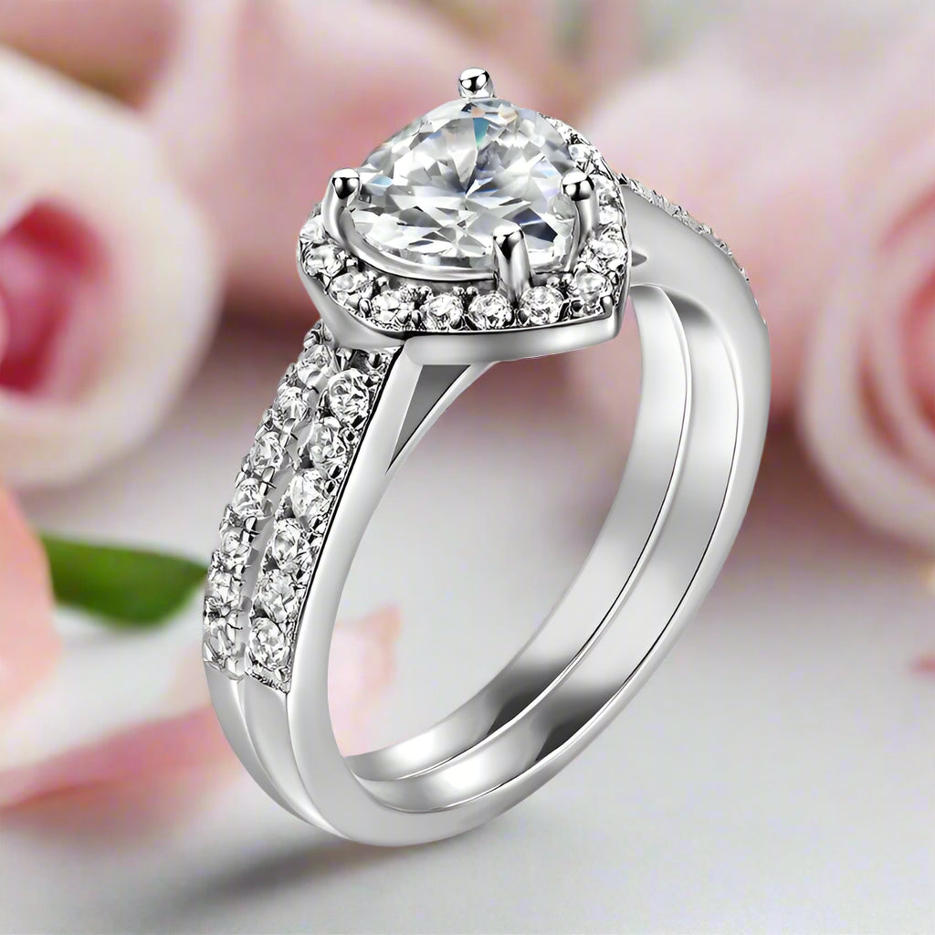 Vintage 1.0 Ct Heart Cut Diamond Halo Engagement Ring Set-Black Diamonds New York