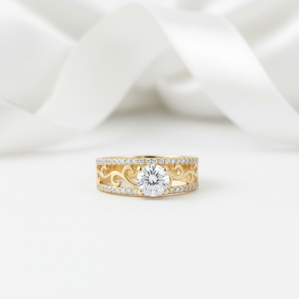 Vintage 10k Yellow Gold Round Diamond Option Engagement Ring-Black Diamonds New York