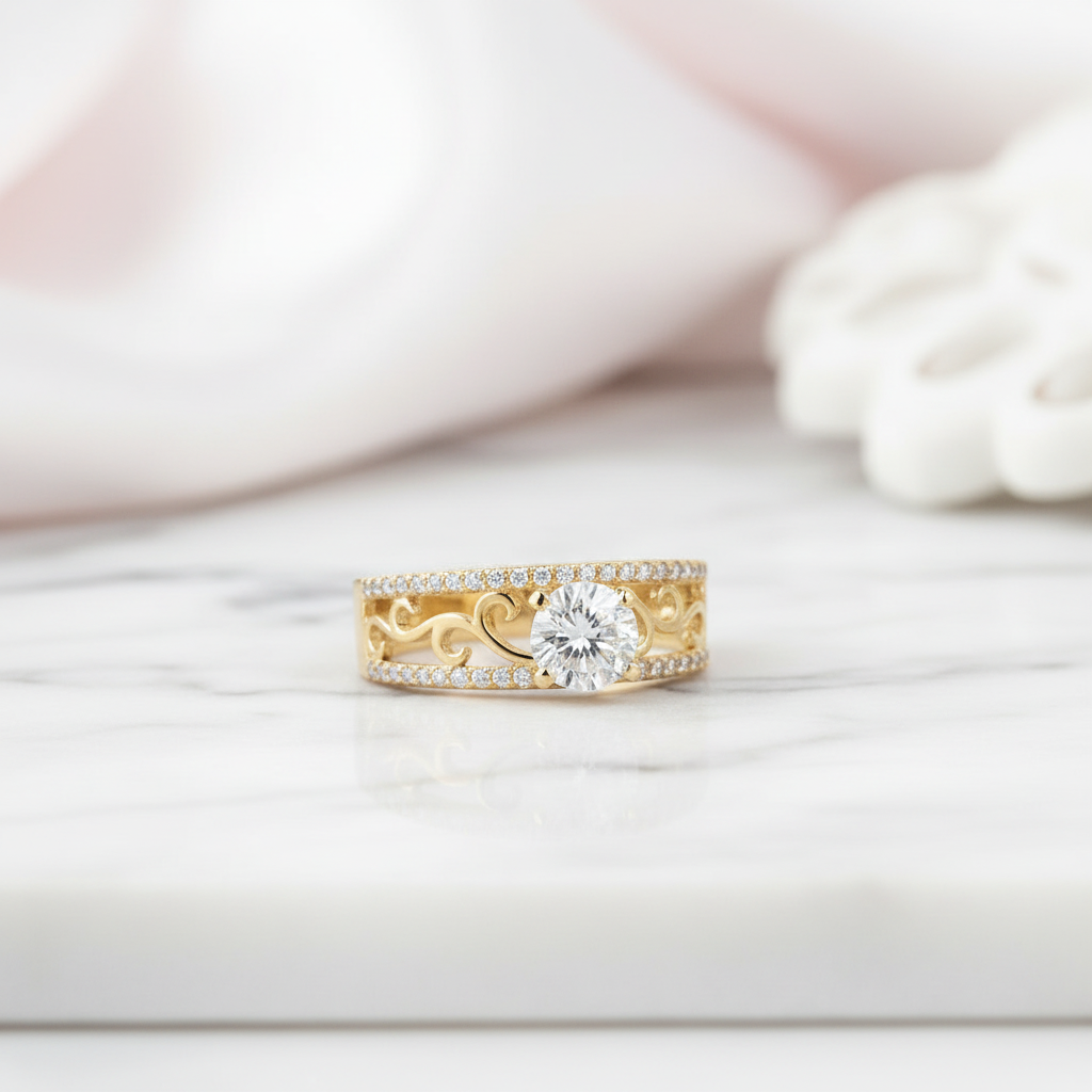 Vintage 10k Yellow Gold Round Diamond Option Engagement Ring-Black Diamonds New York