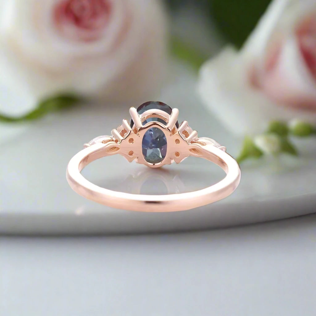 Vintage 14K Rose Gold 1.5 Ct Oval Cut Alexandrite Engagement Ring-Black Diamonds New York