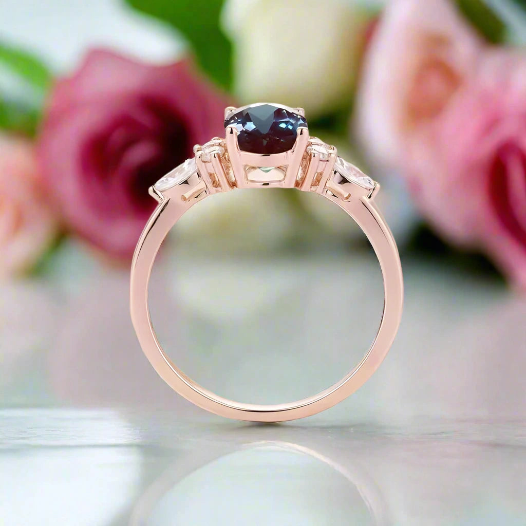 Vintage 14K Rose Gold 1.5 Ct Oval Cut Alexandrite Engagement Ring-Black Diamonds New York