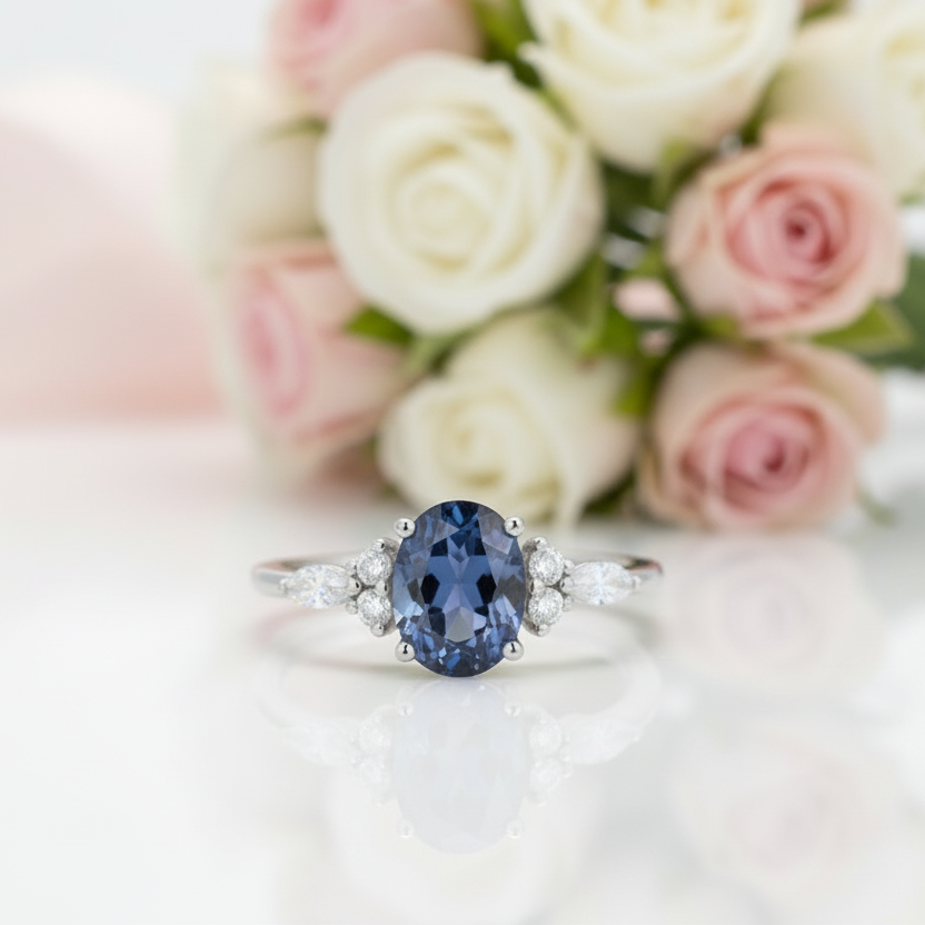 Vintage 14k Rose Gold 1.5 Ct Oval Cut Alexandrite Engagement Ring-Black Diamonds New York