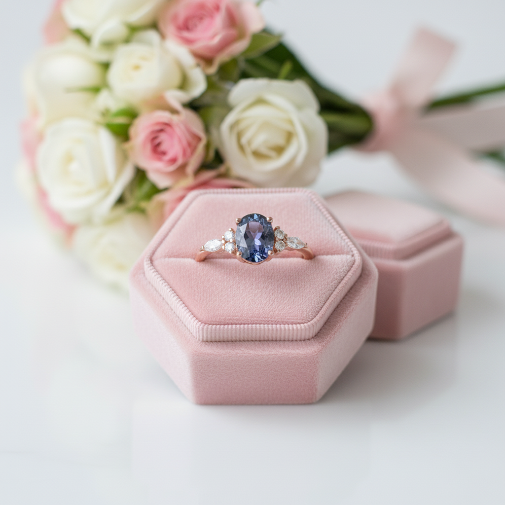 Vintage 14k Rose Gold 1.5 Ct Oval Cut Alexandrite Engagement Ring-Black Diamonds New York