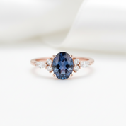 Vintage 14k Rose Gold 1.5 Ct Oval Cut Alexandrite Engagement Ring-Black Diamonds New York