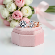 Vintage 14k Rose Gold Clear Topaz Stud Earrings with 0.12 Ct Diamond Options-Black Diamonds New York