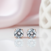 Vintage 14k Rose Gold Clear Topaz Stud Earrings with 0.12 Ct Diamond Options-Black Diamonds New York