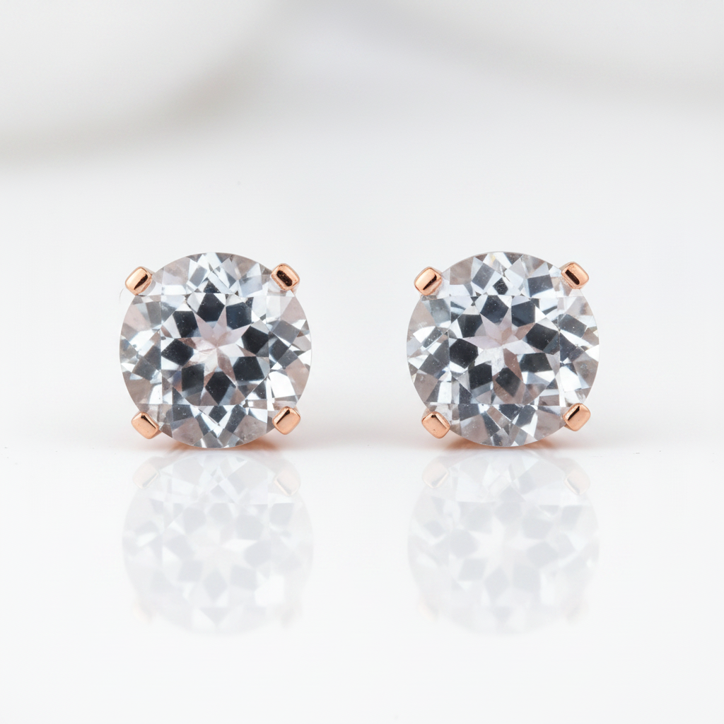 Vintage 14k Rose Gold Clear Topaz Stud Earrings with 0.12 Ct Diamond Options-Black Diamonds New York